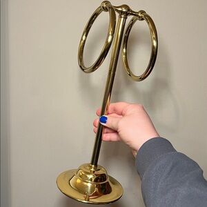 VTG Gold Brass Door Knocker Hand Towel Holder Bathroom Rack Hollywood Regency